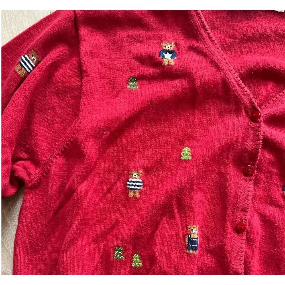 Red teddy bear cardigan, large - Picture 3 of 4